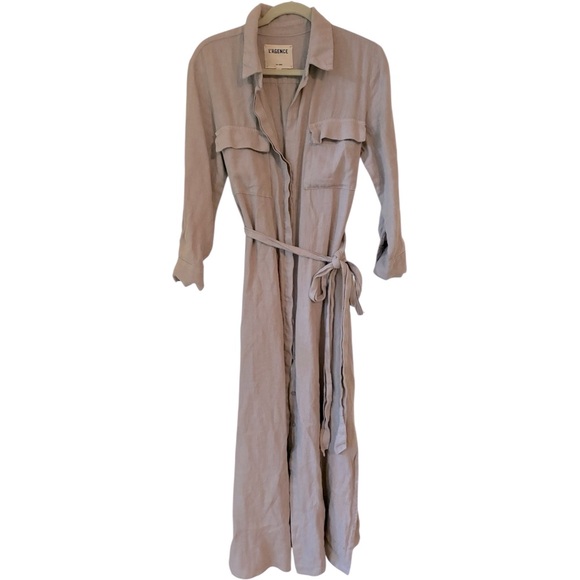 L'agence Cameron Dune Belted Linen Long Shirt Dress Medium - Picture 4 of 6